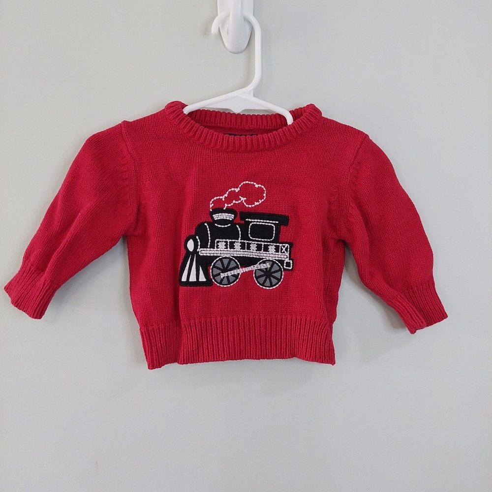 Oshkosh B'gosh baby sweater 6M red black train crew neck long sleeve